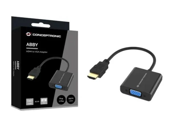 Conceptronic redukcia HDMI - VGA čierna / Redukcia / 1920 × 1080 px / 60 Hz / 0,25 m (ABBY20B)