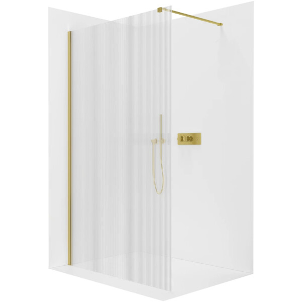 CERANO - Sprchová zástena Walk-in Onyx Cube Ľ/P - 8 mm - hranatá vzpera - zlatá, ryhované sklo - 90x200 CER-8050BD603