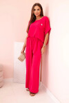 Dámsky viskózový set s ozdobným kvetom a širokými nohavicami - fuchsiová UNI