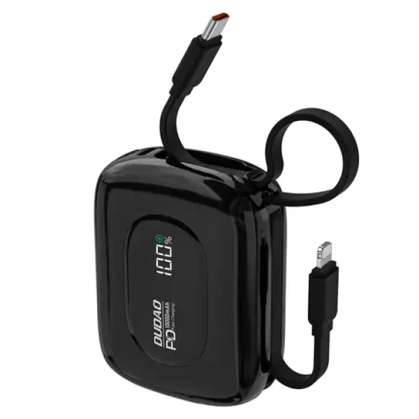 Dudao K32 10000mAh čierna / Powerbanka / so vstavaným káblom / USB-C / Lightning / 22.5W