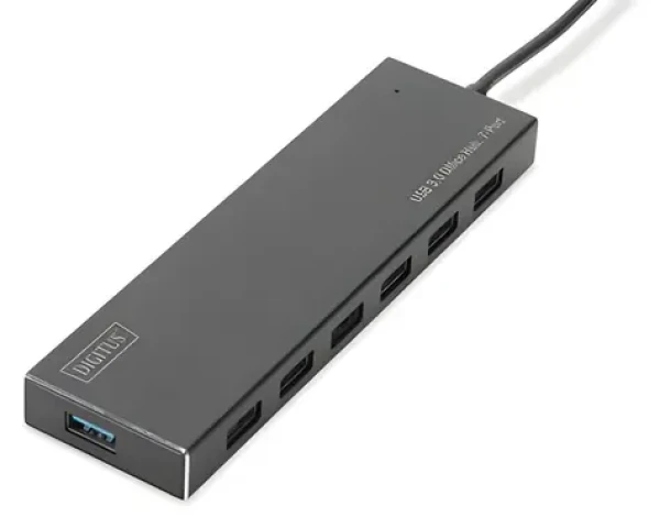 Digitus DA-70241-1 / USB hub / 7 portov / USB 3.2 Gen 1 / s napájacím adaptérom / hliníkový (DA-70241-1)