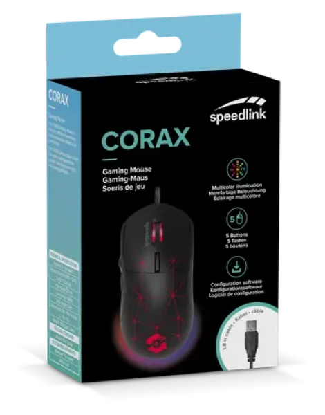 Speed Link SL-680003-BK CORAX Gaming Mouse čierna / Herná myš / drôtová / 3200 dpi / 5 tlačidiel / RGB podsvietenie