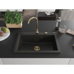 MEXEN/S MEXEN/S - Elix granitový drez 1-miska 700 x 500 mm, čierna/zlatá metalik, sifón zlatá 6526701005-75-G