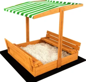 Sand Tropic Drevené pieskovisko s lavičkami a strieškou 120x120cm (impregnované) zeleno-biela