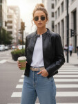 Dámska kožená bunda so stojačikom čierna FashionStreet TY5568 L