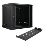 Extralink LITE čierna / Nástenná skriňa / 19" / 9U / sklenené dvere / 530 x 400 mm / s policou (EX.28792)