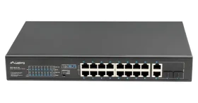 Lanberg Switch rack 19" PoE+ / Prepínač / 16x 10/100 Mbps / 16x PoE+ / 2x SFP / 250W / Unmanaged (RSFE-16P-2C-250)