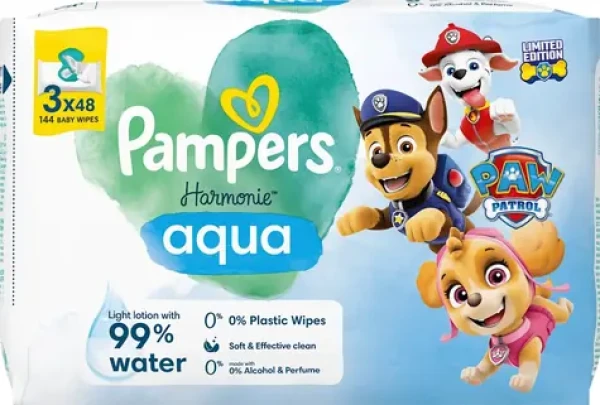 Pampers Harmónia Aqua vlhčené obrúsky Paw Patrol 3x48 ks (8700216722476)