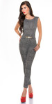 Elegant KouCla Jumpsuit with gold buckle blackwhite L