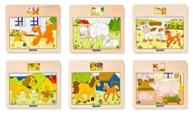 Puzzle na doske Mašinka - zvieratá s mláďatami
