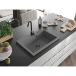 MEXEN/S MEXEN/S - Elix granitový drez 1-miska 700 x 500 mm, sivý, sifón čierna 6526701005-71-B