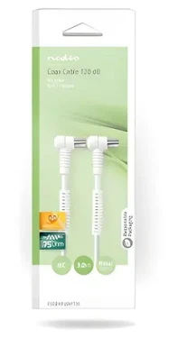 Nedis Koaxiálny kábel IEC 3 m biela / Koaxiálny kábel / IEC - IEC / 75 Ohm / 120 dB / 4X tienený (CSGB40120WT30)