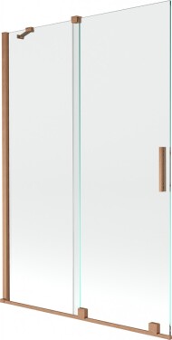 MEXEN/S - Velar Dvojkrídlová posuvná vaňová zástena 120 x 150, transparent, kartáčovaná meď 896-120-000-01-65