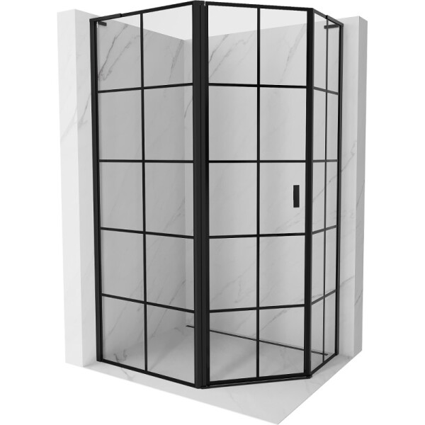 MEXEN/S - Mist Lsprchovací kút päťboký krídlový asymetrický ľavá 90 x 80, čierna kratka, čierna 8A8L-090-080-70-77-L