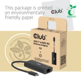 Club3D adaptér USB-C na RJ45 čierna / Sieťový adaptér / Ethernet 10 Gbit/s / USB-C 3.2 Gen 1 (CAC-2531)