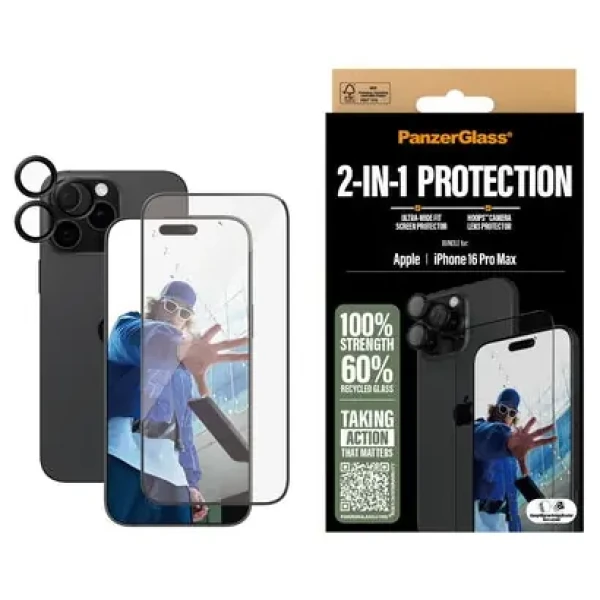 PanzerGlass ochranné sklo UWF + Hoops Bundle pre iPhone 16 Pro Max čierna Frame (ACPGB28641284)