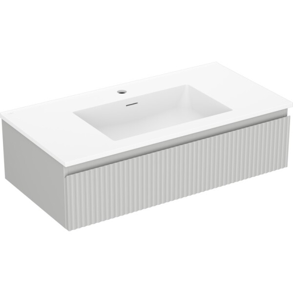 MEXEN/S - Rivel kúpeľňová skrinka 90 cm s umývadlom Otis, 1 šuplík, reliéf, šedá mat/biela mat 91A20-09023-1-BF62-W18M01