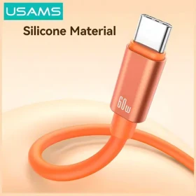 USAMS U97 oranžová / Kábel USB-C (M) - USB-C (M) / 30 cm / 60W / pútko na ruku (SJ784USB02)
