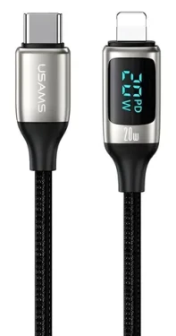 USAMS U78 biela / Dátový kábel / USB-C - Lightning / 20W PD / LED displej / 1,2m (SJ545USB02)