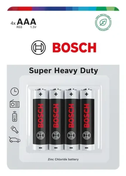 BOSCH R03SHD4B/00 Super Heavy Duty AAA / Batérie / Alkalické / LR03 / 4 ks (8594162800322)