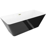 MEXEN/S - Velo Slim voľne stojaca vaňa 170 x 75, biela/čierna, sifón a prepad zlatá 52811707575-50