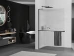 MEXEN/S - Kioto+ L Sprchová zástena WALK-IN s poličkou a držiakom uterákov 90 x 200, prúžky, čierna 800-090-123-70-09