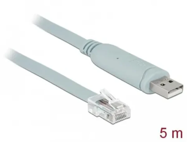 DeLock Adaptér USB 2.0 A (M) - RS-232 RJ45 (M) 5m šedá / Adaptér / Chipset FTDI FT232RL / Plug Play (63308)