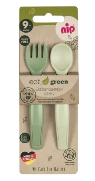 NIP NATURE line príbor 2ks zelená / od 9 mesiacov (NIP38605-51)