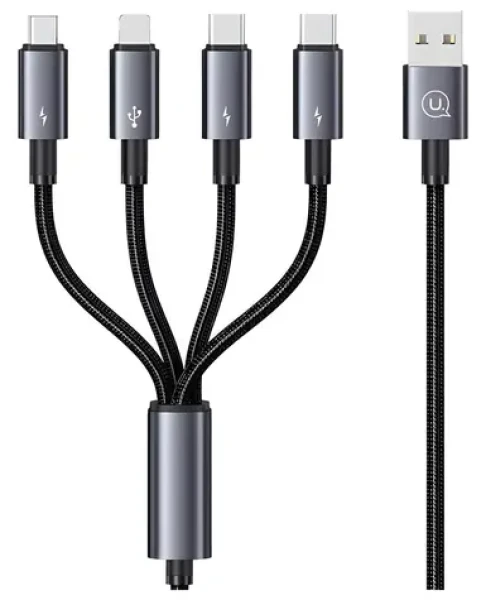 USAMS SJ739 čierna / Dátový kábel / 4v1 / 2x USB-C, Lightning, microUSB / 15W / 1,2m (SJ739USB101)
