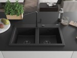 MEXEN/S MEXEN/S - Hektor granitový drez 2-bowl 800 x 480 mm, čierna, čierny sifón 6521802000-77-B