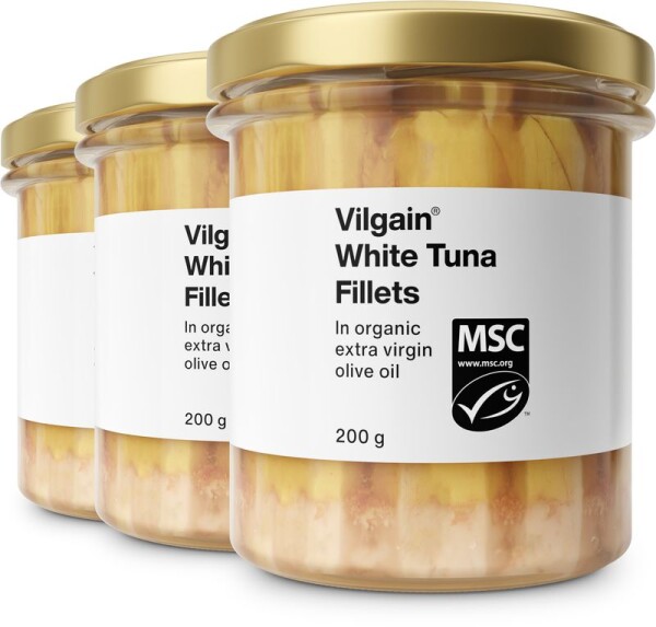Vilgain Tuniak biely filety v bio extra panenskom olivovom oleji – 3× 200 g