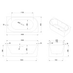 INVENA - Voľne stojaca vaňa priečne pravá 160 cm Astri so sifónom AN-03-16P-F
