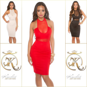 Sexy KouCla neck mini dress with mesh insert red 10