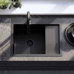 REA - Oceľový drez Fin Black s kuchynskou batériou KPL-96014