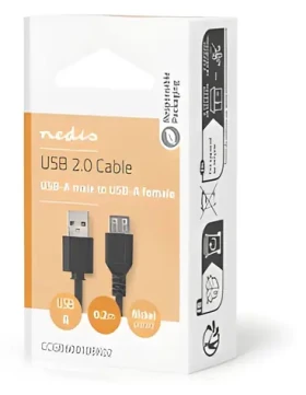 Nedis USB-A predlžovací kábel čierna / Kábel / USB-A - USB-A / USB 2.0 / 0,2 m (CCGB60010BK02)