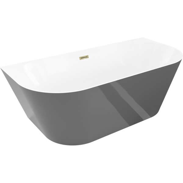 MEXEN/S - Oval Slim voľne stojaca vaňa nástenná 170 x 80, biela/sivá, sifón a prepad zlatá 52661708062-50