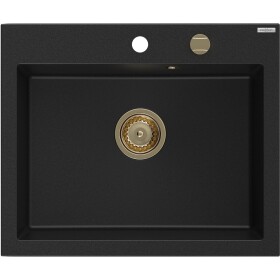 MEXEN/S MEXEN/S - Elix granitový drez 1-miska 600 x 500 mm, čierna, sifón zlatá 6525601005-77-G
