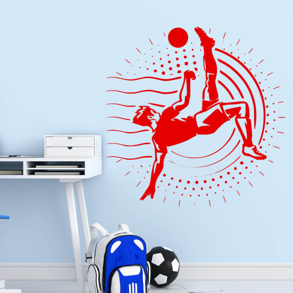 Veselá Stena Samolepka Vykopávajúci futbalista Farba: červená, Veľkosť: 40 x 40 cm