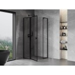 MEXEN/S - Mist sprchovací kút päťboký krídlový ľavá 80 x 80, čierna okraj, čierna 8A8-080-080-70-70-L
