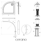 CERANO - Sprchová vanička štvrťkruhová Brio - SMC/minerálny kompozit - štruktúrovaná biela - 90x90x4 + čelný panel + nožičky CER-149065