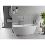 MEXEN/S - Luvo Slim voľne stojaca vaňa 170 x 75, biela, sifón a prepad chróm 52801707500-01