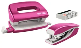 Leitz WOW Set mini zošívačky a dierovačky metalická ružová / zošívanie: až 10 listov (55612023)