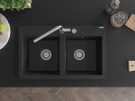 MEXEN MEXEN - Hektor granitový drez 2-bowl 800 x 480 mm, čierna/strieborná metalík, sifón chróm 6521802000-73