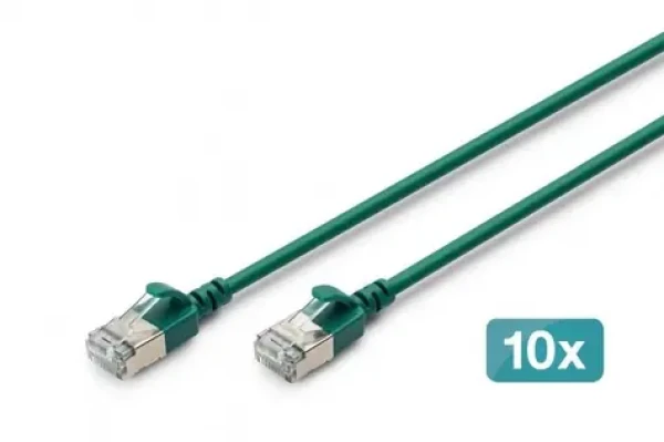 Digitus CAT6A F/FTP Slim zelená / Patch kábel / RJ45 / 10 Gbit / s / 500 MHz / 1,5 m / 10 ks (DK-1632-A-015S-G-10)