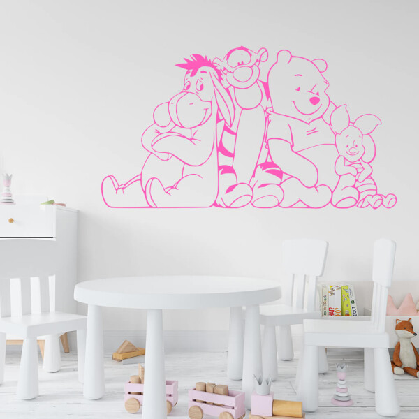 Veselá Stena Samolepka Macko Pú a kamaráti Farba: růžová, Veľkosť: 100 x 55 cm