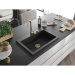 MEXEN/S MEXEN/S - Elix granitový drez 1-miska 700 x 500 mm, čierna/strieborná metalík, sifón zlatá 6526701005-73-G
