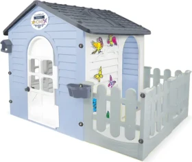 MOCHTOYS Detský záhradný domček modrý/s terasou/169 × 120 × 120,5 cm