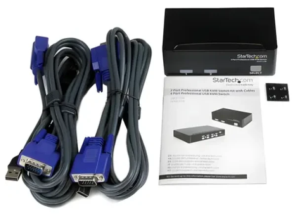 StarTech KVM prepínač 2-portový USB / KVM prepínač / 2 porty / USB / s káblami / čierna (SV231USBGB)