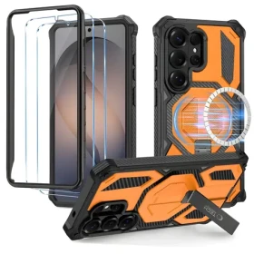 Tech-Protect MagBlast čierna, oranžová / Kryt s tvrdeným sklom / Samsung Galaxy S26 Ultra / MagSafe / 2 ks skla