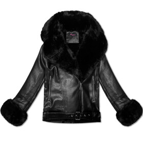Dámska bunda s kožušinovým golierom (61M8507-392A) čierna - Goodlooking S